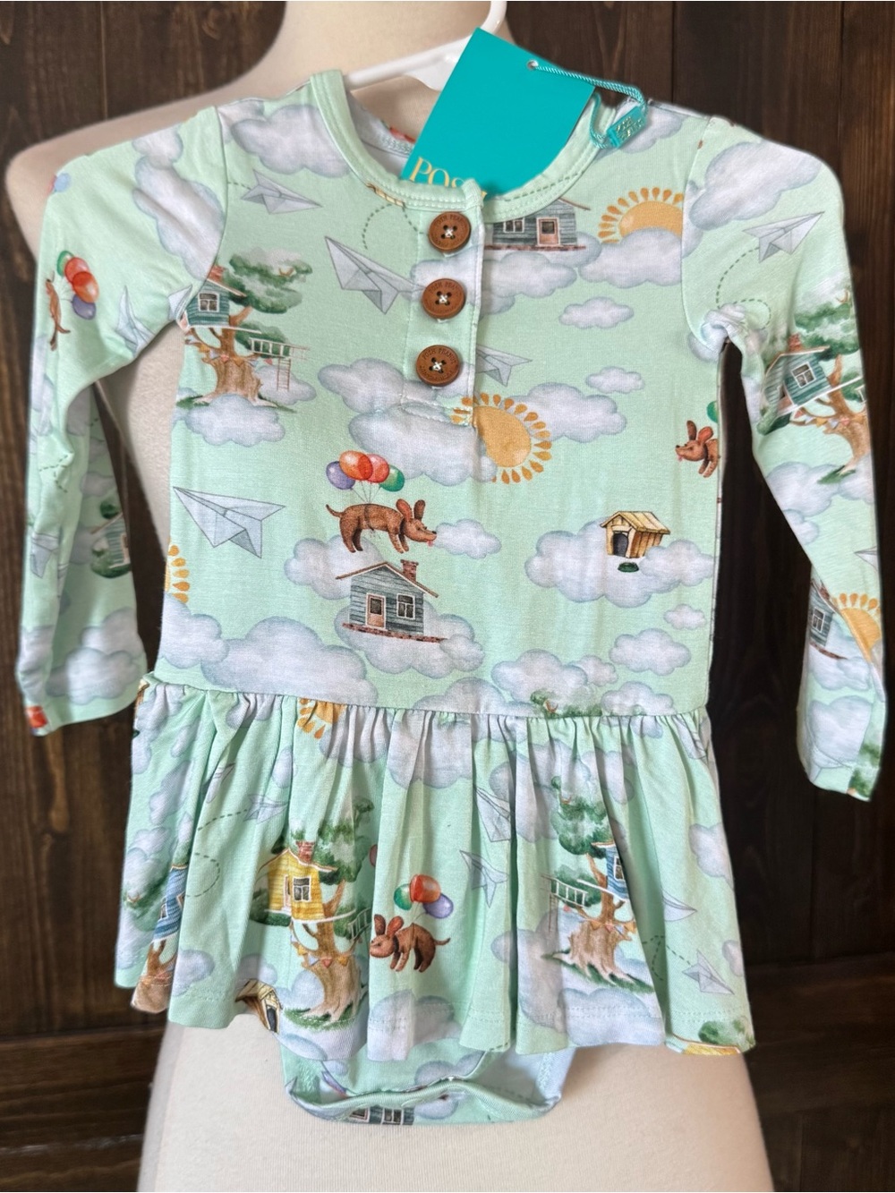 Posh Peanut Posh Tree House Longsleeve Henley Twirl Skirt Bodysuit 6-12M